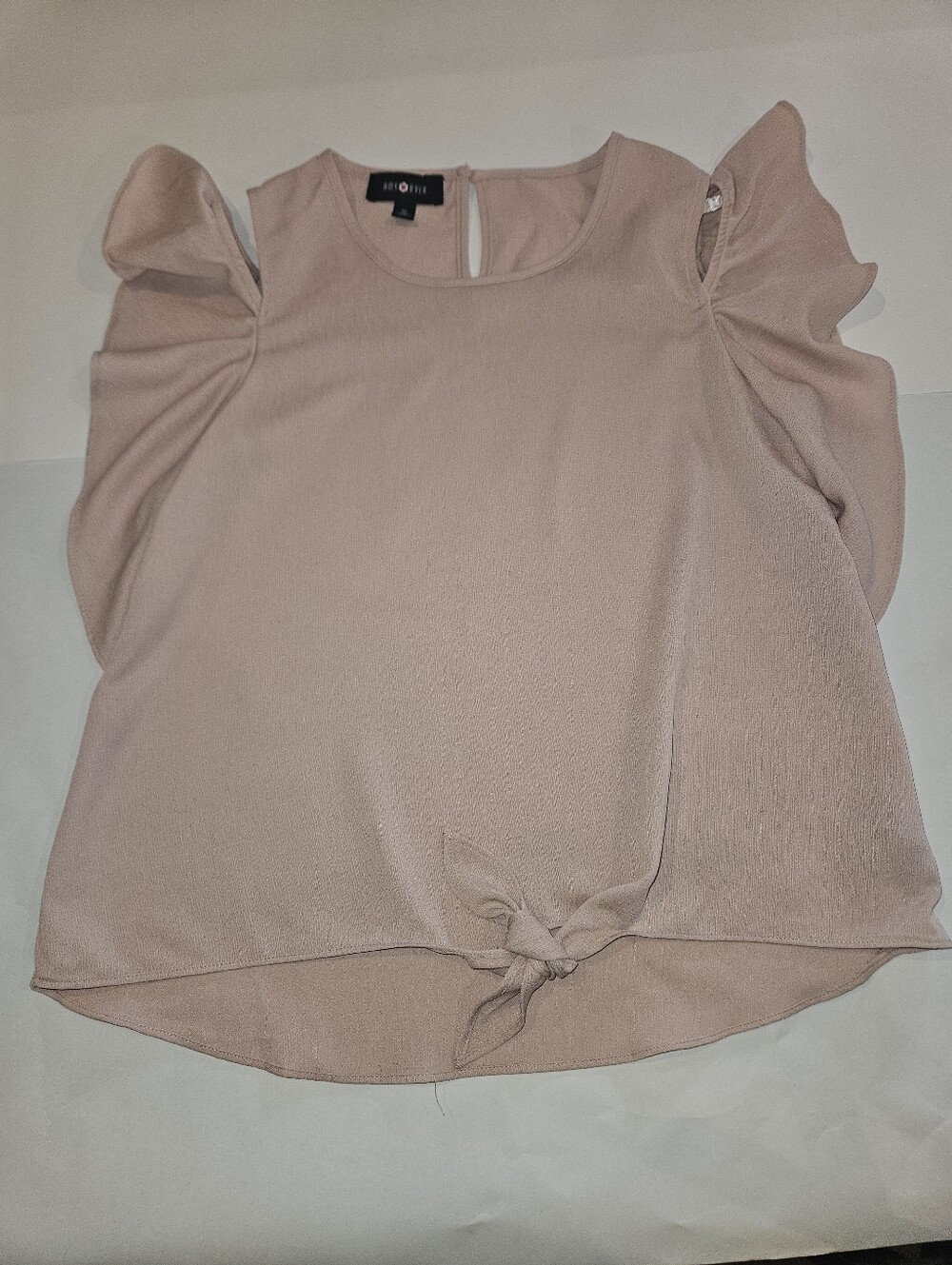 Amy Byer Blush Pink Ruffle Sleeve Tie-Hem Blouse